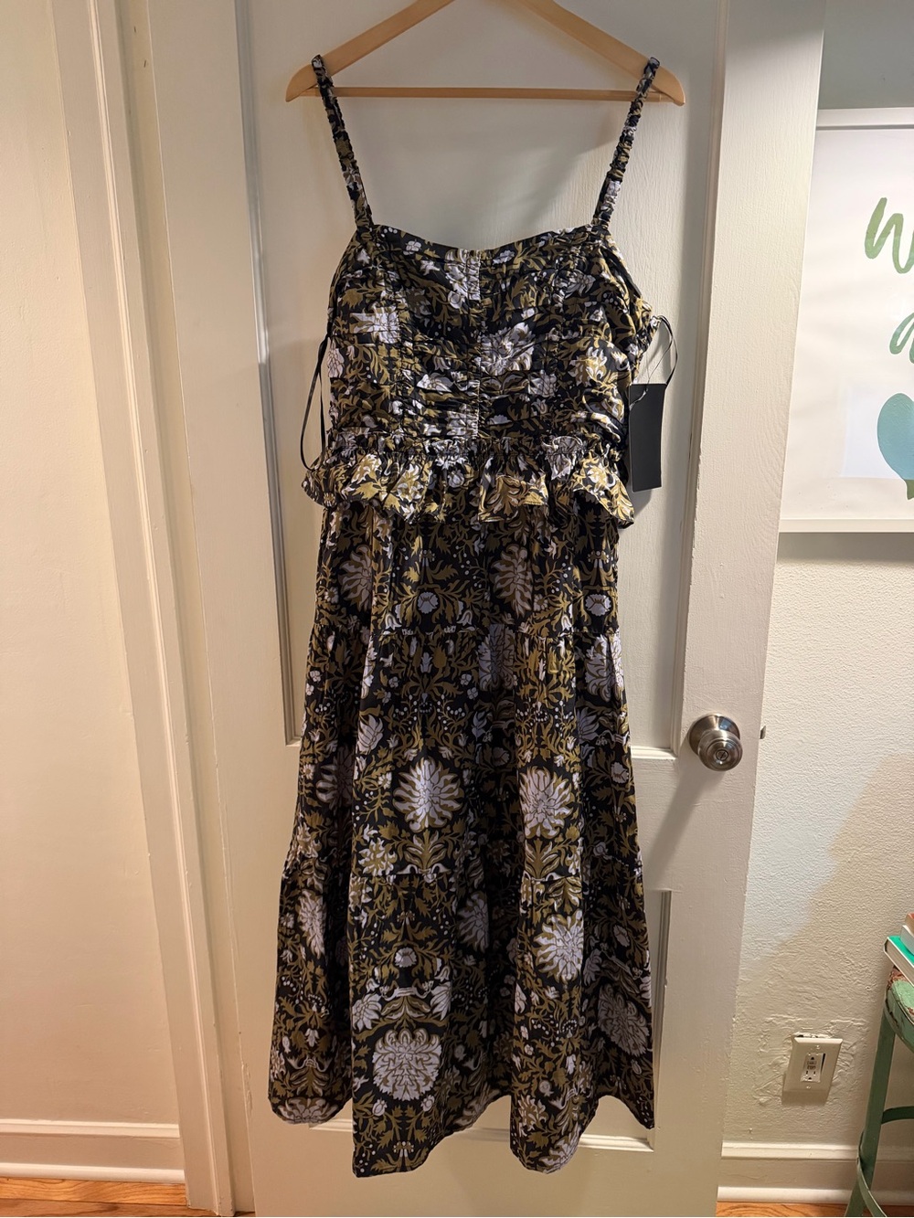 Black and Olive Floral Midi Dress